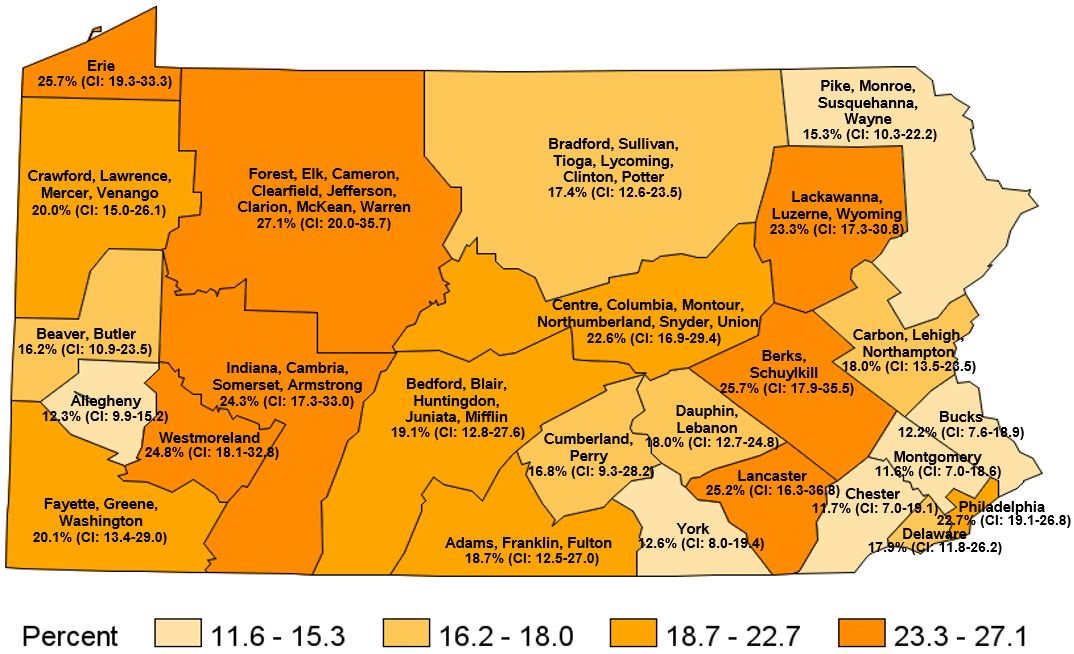 Fair or Poor General Health, Pennsylvania Health Districts 2017